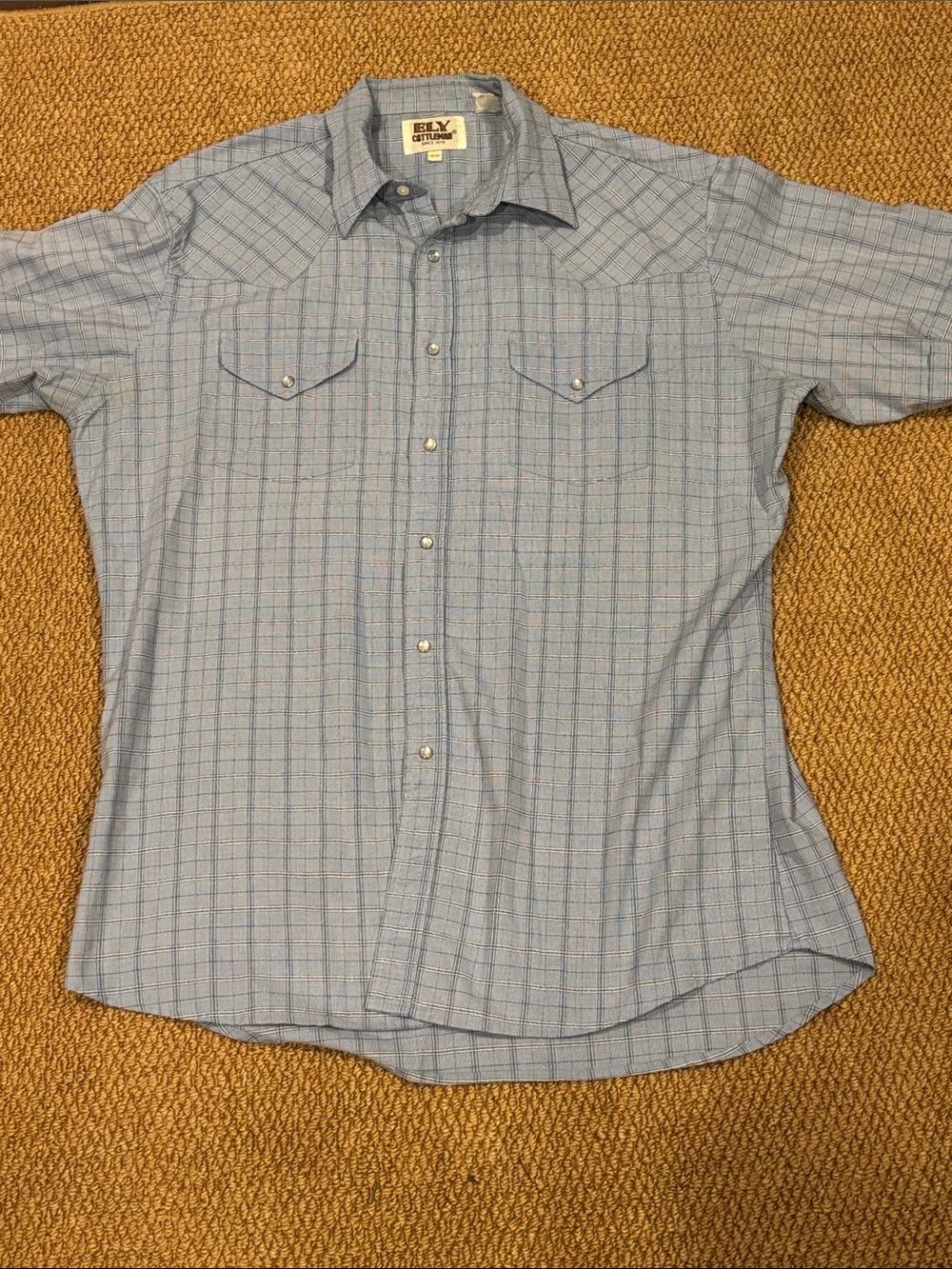 Ely Cattleman Men's 16 1/2 Blue Checkered Short Sleeve Pearl Snap Western Shirt